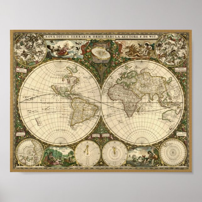 Póster Mapa de Frederick de Wit 1660 del mundo (Frente)