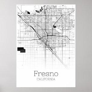 Póster Mapa de Fresno - California - poster del mapa de