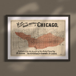 Póster Mapa de Fuego Grande de Chicago de época, 1871