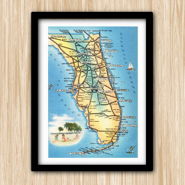 Póster Mapa de Fun Vintage Florida