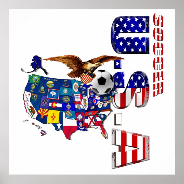 Póster Mapa de fútbol de Estados Unidos (Frente)