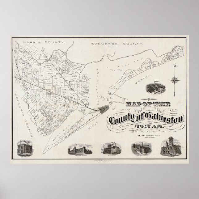 PÓSTER MAPA DE GALVESTON TEXAS 1902 (Frente)