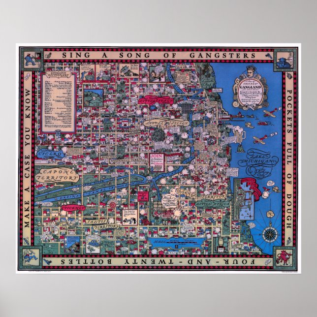 PÓSTER MAPA DE GANGLAND DE PROHIBICIÓN DE CHICAGO 1931 (Frente)