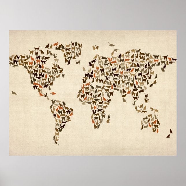 Póster Mapa de gatos del Mapa Mundial (Frente)