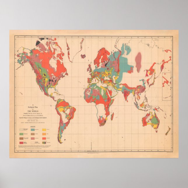 Póster Mapa de geología del mundo antiguo (1921) (Frente)