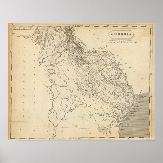 Póster Mapa de Georgia por Arrowsmith (Frente)