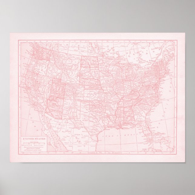 Póster Mapa de Girly Pink de los Estados Unidos de Améric (Frente)