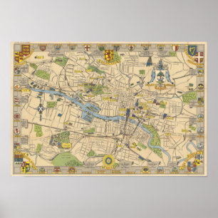 Póster Mapa de Glasgow, Inglaterra