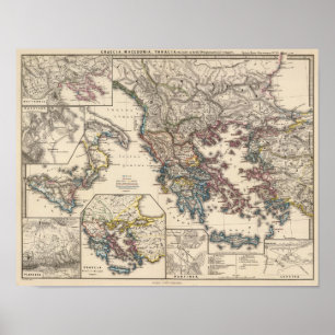 Póster Mapa de Graecia, Macedonia, Thracia