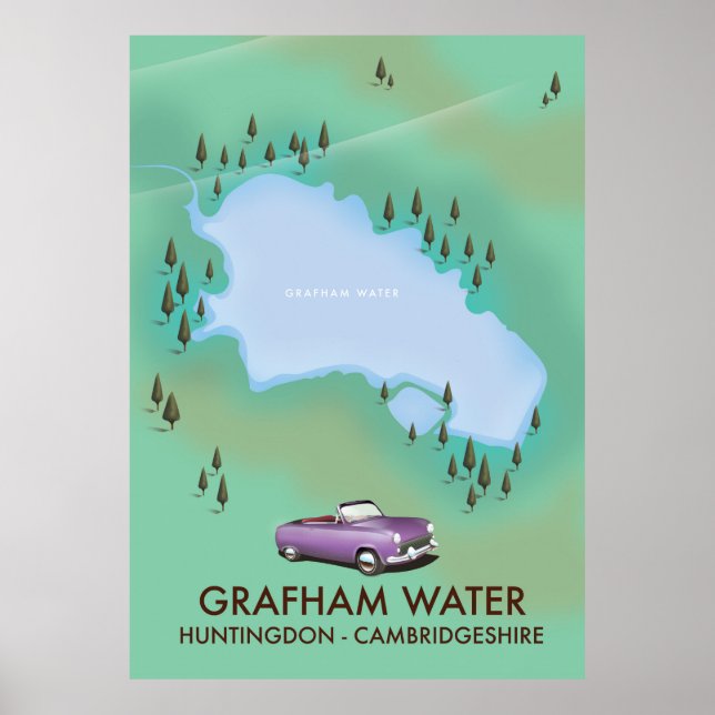 Póster Mapa de Grafham Water Huntingdon Cambridgeshire (Frente)