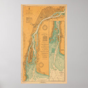 Póster Mapa de gráfico del río Detroit