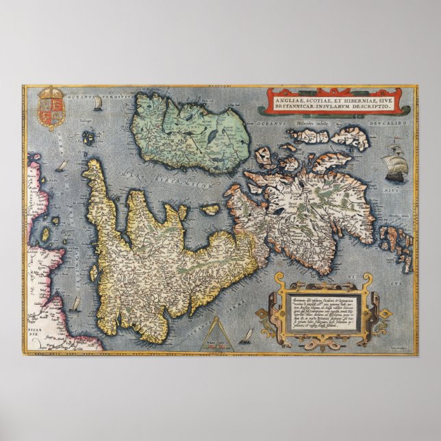 Póster Mapa de Gran Bretaña | 1587 (Frente)