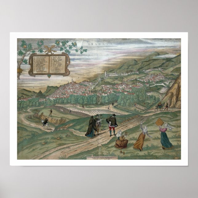 Póster Mapa de Granada, de 'Civitates Orbis Terrarum', V (Frente)