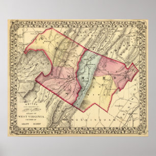 Póster Mapa de Grant, condados resistentes