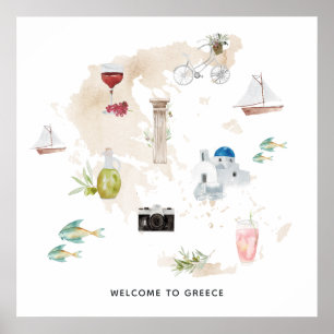 Póster Mapa de Grecia Bienvenido