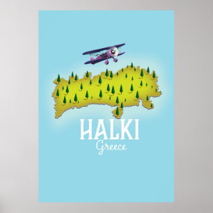 Póster Mapa de Grecia de Halki Afiche de viaje ilustrado