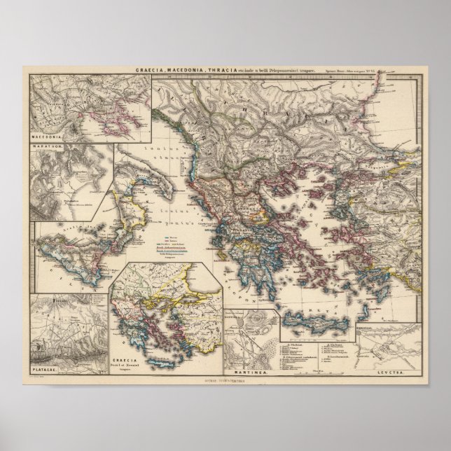 Póster Mapa de Grecia, Macedonia, Thracia (Frente)
