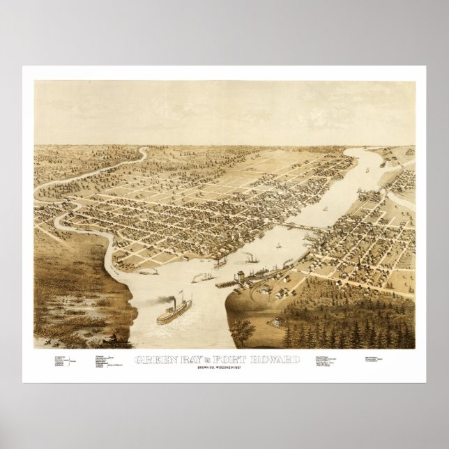 Póster Mapa de Green Bay, Wisconsin de 1867 (Frente)