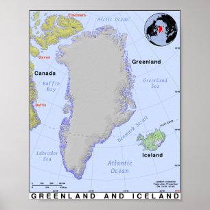 Póster Mapa de Groenlandia e Islandia