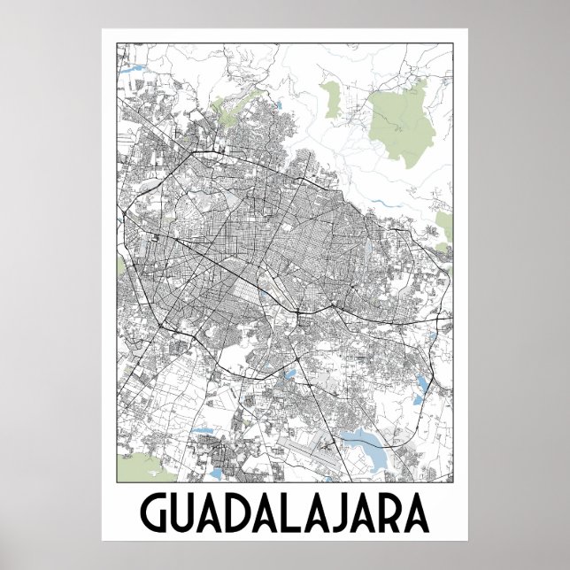 Póster Mapa de Guadalajara, México (Frente)