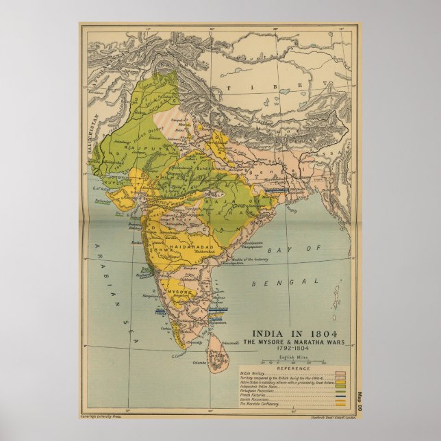 Póster Mapa de guerra de la vieja India (1804) (Frente)
