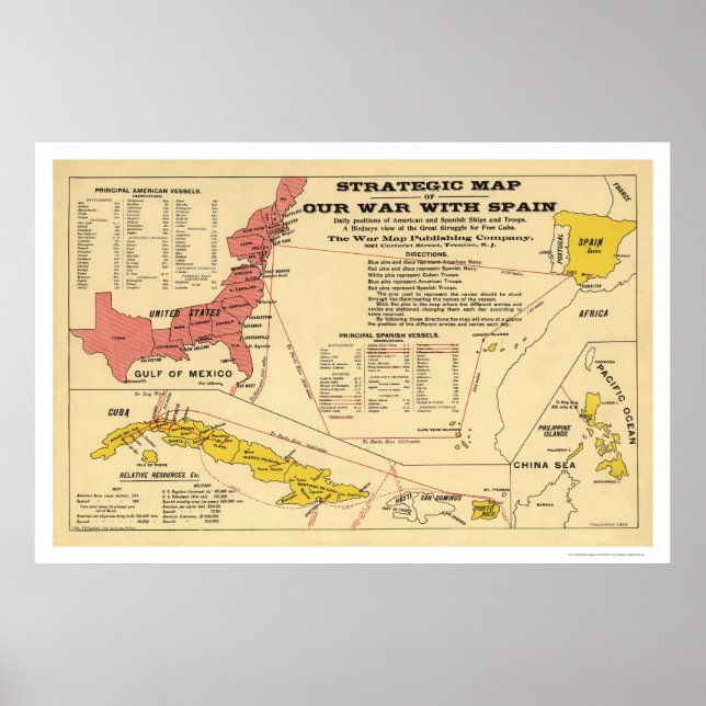 Póster Mapa de Guerra de los Estados Unidos Españoles de  (Frente)