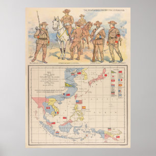 Póster Mapa de Guerra Español del Pacífico Sur Vintage