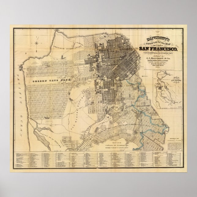 Póster Mapa de Guía oficial de Bancroft en San Francisco (Frente)