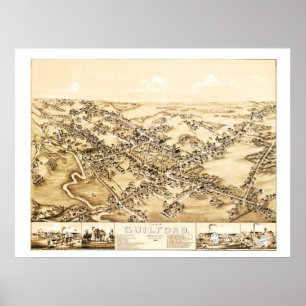 Póster Mapa de Guilford, Connecticut de 1881