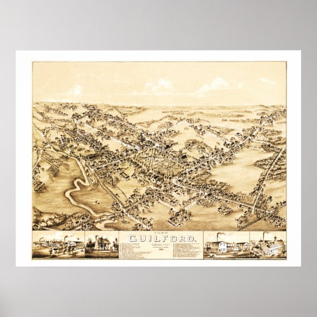 Póster Mapa de Guilford, Connecticut de 1881 (Frente)
