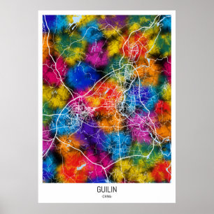 Póster Mapa de Guilin China