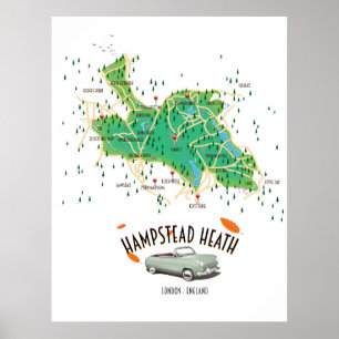Póster Mapa de Hampstead Heath Londres Inglaterra