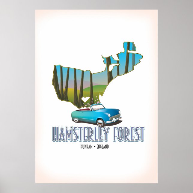 Póster Mapa de Hamsterley Forest Durham England (Frente)