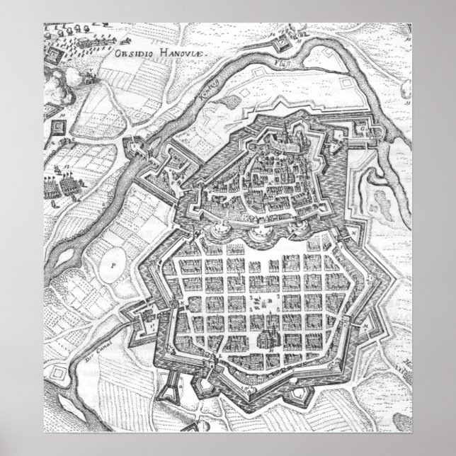 Póster Mapa de Hanau, 1636 (Frente)