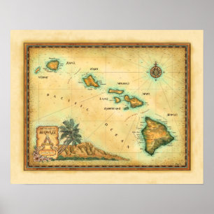 Póster "Mapa de Hawaii "