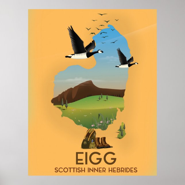 Póster Mapa de hebrides interiores de Eigg Scottish (Frente)
