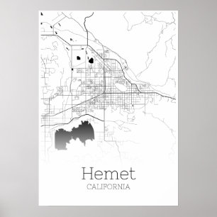 Póster Mapa de Hemet - California - Poster de Mapa de Ciu