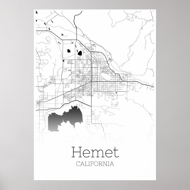 Póster Mapa de Hemet - California - Poster de Mapa de Ciu (Frente)