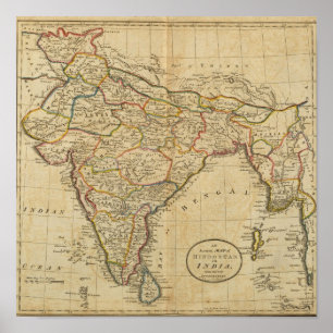 Póster Mapa de Hindostán o India