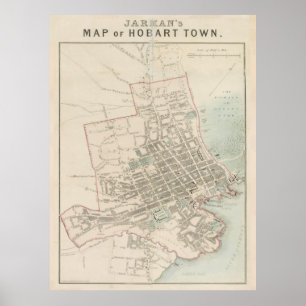 Póster Mapa de Hobart Tasmania Vintage (1858)
