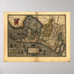 Póster Mapa de Holanda 1570 - Abraham Ortelius