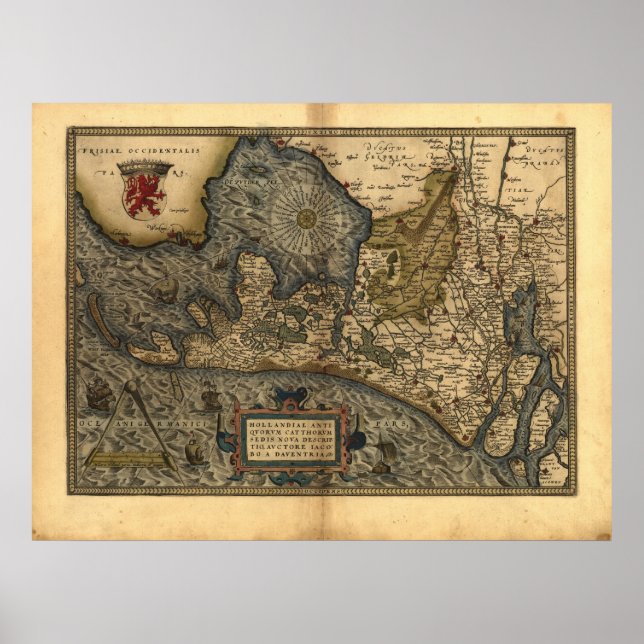 Póster Mapa de Holanda 1570 - Abraham Ortelius (Frente)