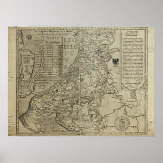 Póster Mapa de Holanda 1583 - Leo Belgicus