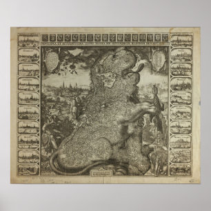 Póster Mapa de Holanda 1609 - Claes Jansz Visscher