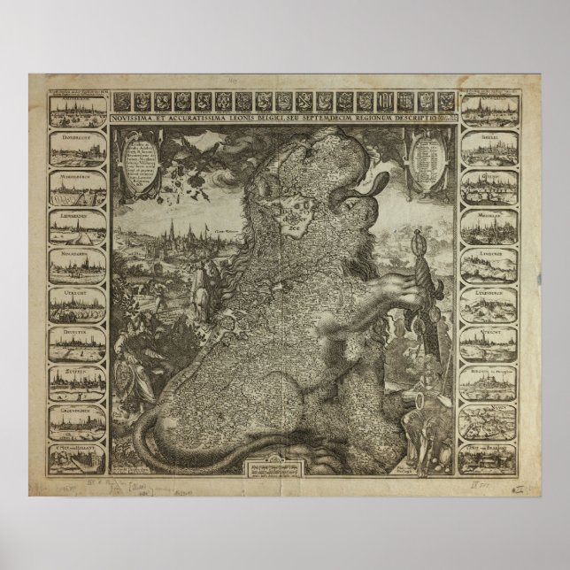 Póster Mapa de Holanda 1609 - Claes Jansz Visscher (Frente)