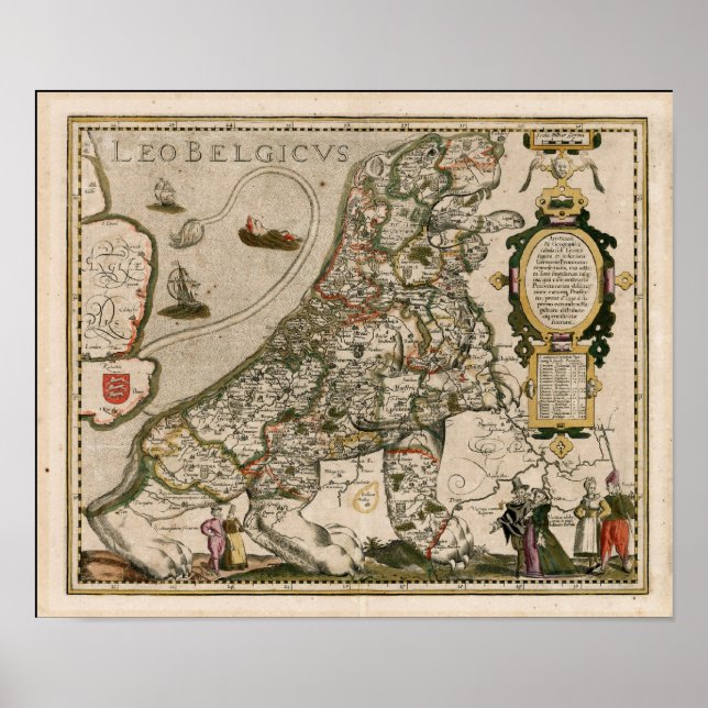 Póster Mapa de Holanda 1617 - Leo Belgicus (Frente)