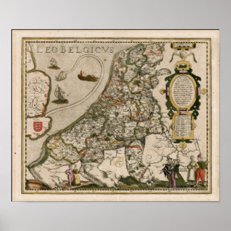 Póster Mapa de Holanda 1617 - Leo Belgicus