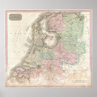 Póster Mapa de Holanda 1818 - John Pinkerton