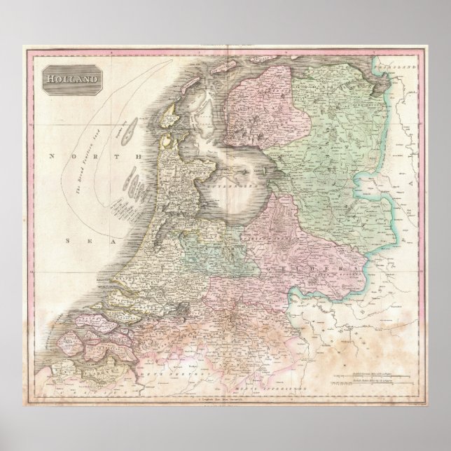Póster Mapa de Holanda 1818 - John Pinkerton (Frente)