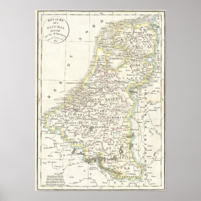 Póster Mapa de Holanda 1832 - Delamarche (Frente)